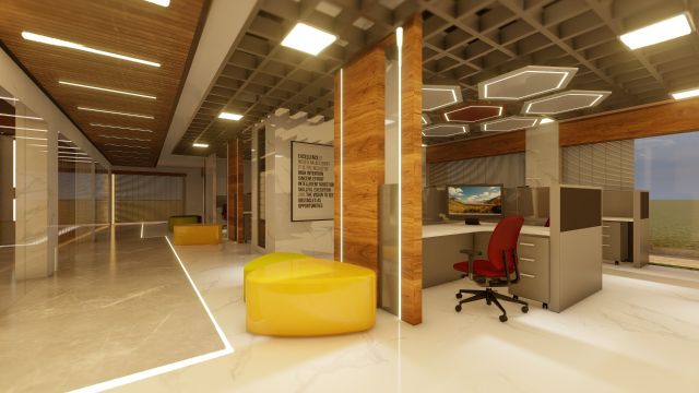 Contemporary Working Space With Wooden Ceiling
